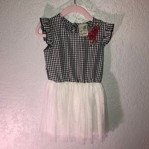 Lily Blue Sleeveless White/Black Checker and White Tulle Dress 24M